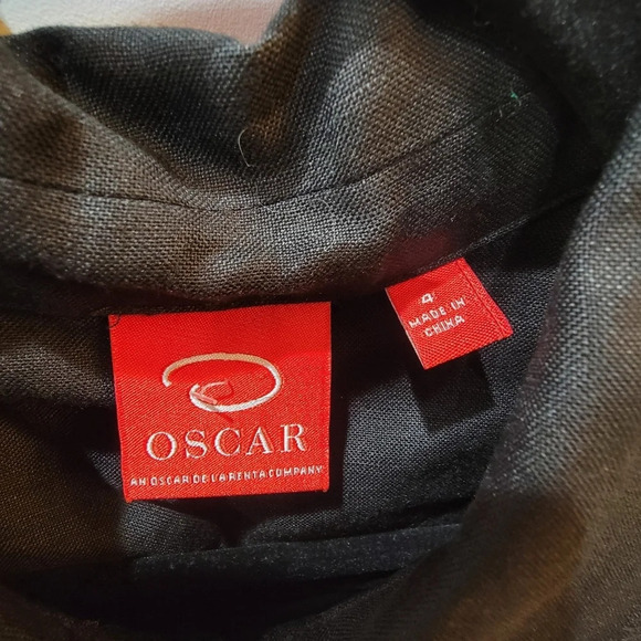 Oscar De La Renta Linen Blend Black Dress Button Front Flare 3/4 Sleeve Size 4 - Picture 3 of 16